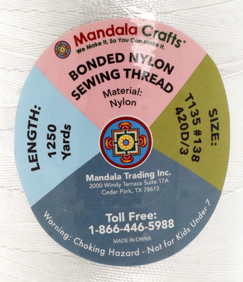 Mandala Crafts Size 138 420D T135 Bonded Nylon Thread - White 1250 YDs Tex 135 Heavy Duty Sewing Threads for Leather, Jeans, Weaving, Outdoor Marine Upholstery - Image 4